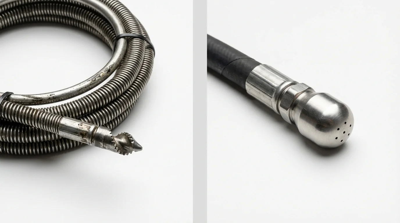 Drain snake cable and hydro jetting nozzle used for drain cleaning in Lolo, MT