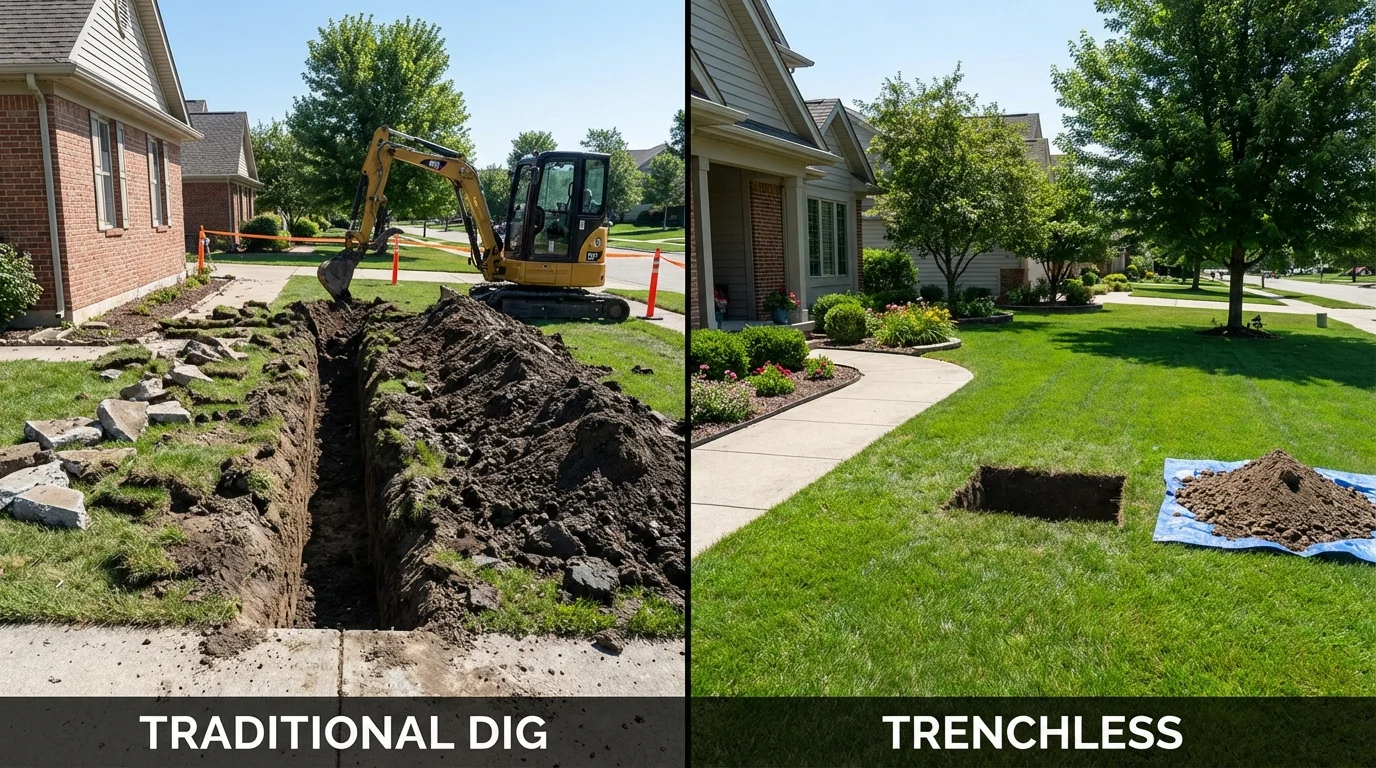 Trenchless sewer repair with minimal yard damage versus traditional excavation in Lolo, MT